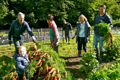 Picture of community members working in the garden.